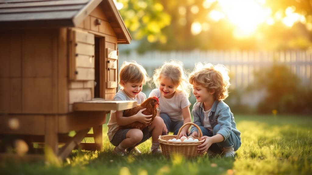 Family enjoying fresh eggs from backyard hens