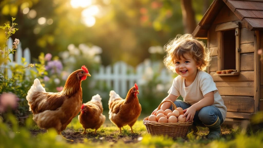 Backyard hen setup with coop and supplies